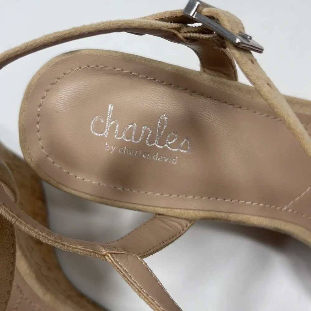 Charles by Charles David Lambert Textured Cork Wedge Ankle Strap Sandal Size 9